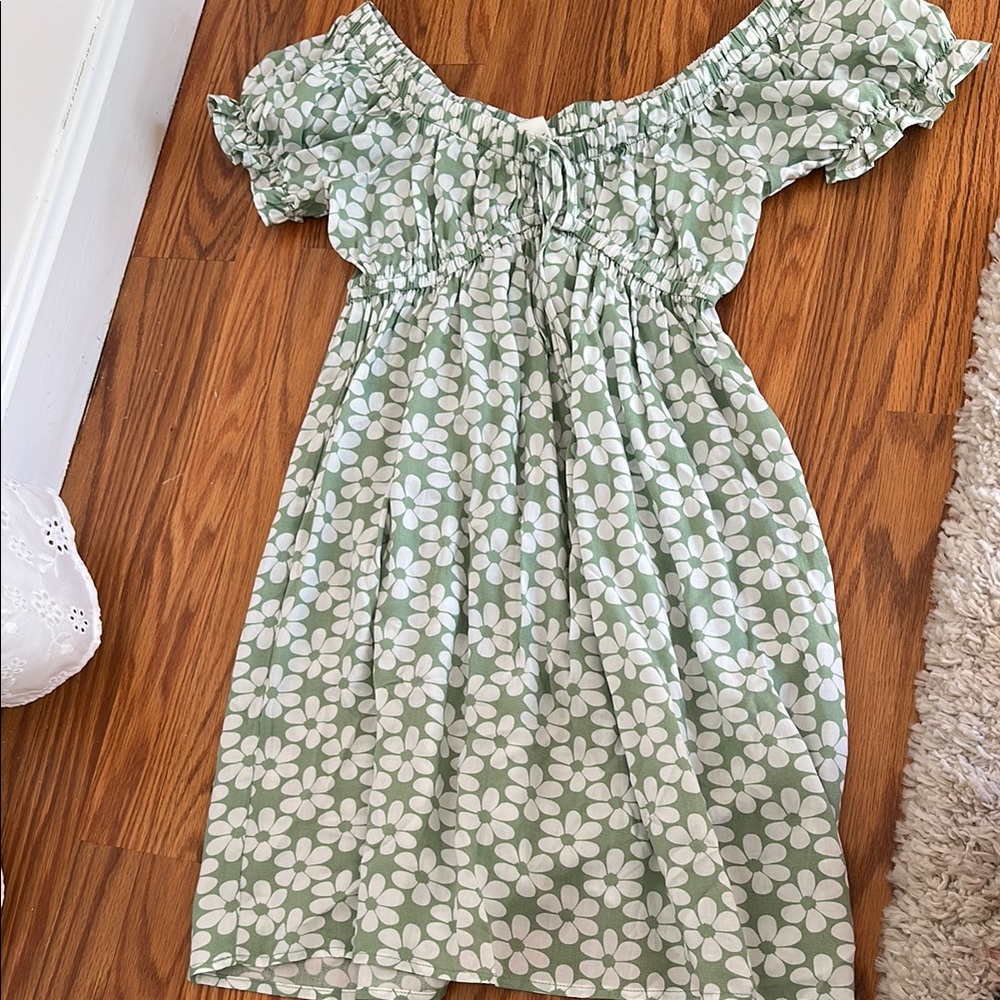 Floral Green Off the Shoulder Dress